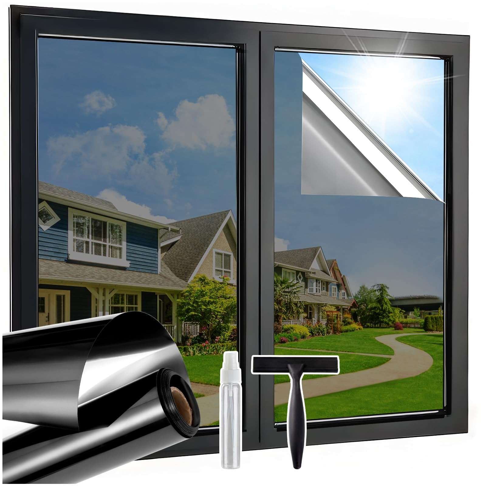 Mirror Film Window Film Opaque Privacy Protection from Outside, 105×300 cm, Sun…