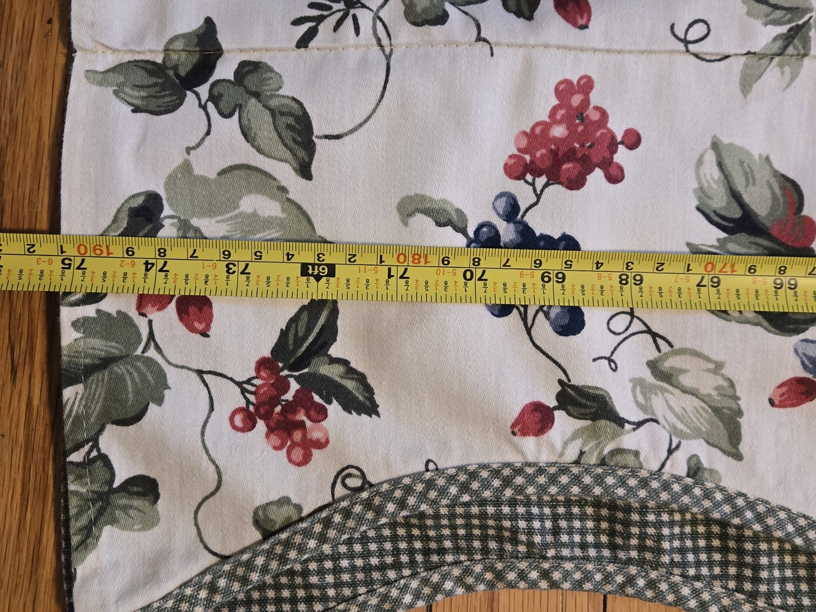 Waverly Valances Set of 2 Orchard Trail Scalloped Green Gingham Grapes 74×15 Vtg