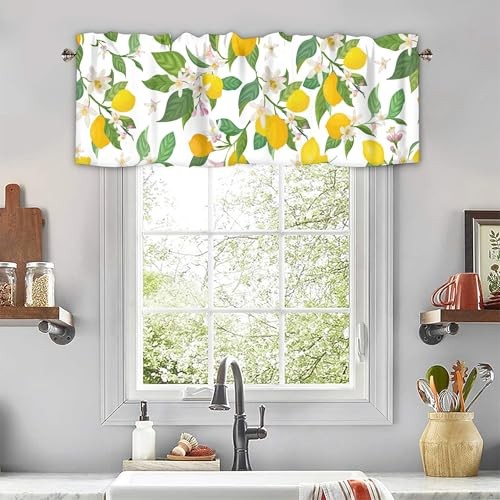 Floral Curtain Valances for Windows, Kitchen 42″W x 12″L (Pack of 1) Lemon