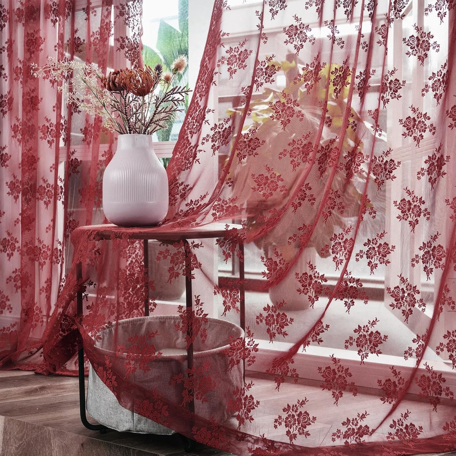 Maroon Sheer Curtains 72 Inch Length 2 Panels 52″W x 72″L (Pack of 2) Burgundy