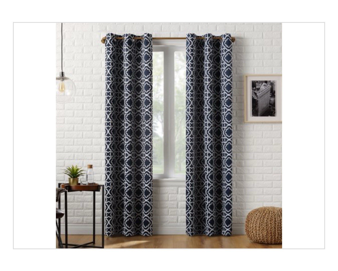 Barnett Trellis Blackout Grommet Curtain Panel, 40″ x 95″, Navy