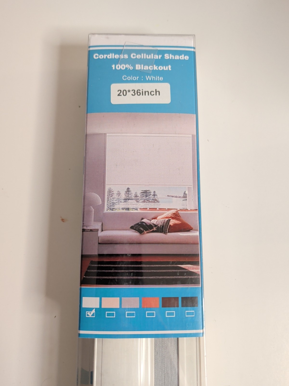 New 20×36 Inches Cordless Cellular Shade 100% Blackout-White