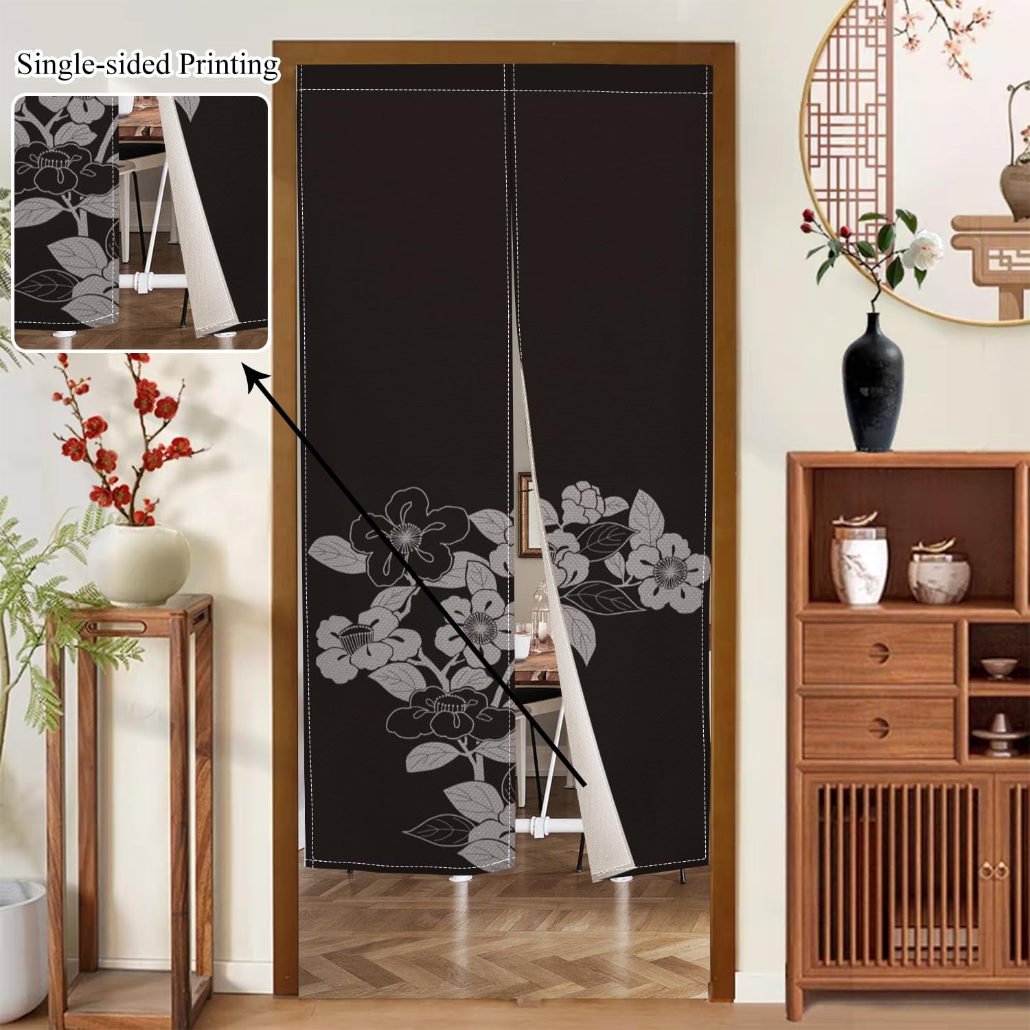 Noren Japanese Doorway Curtain Window Treatment Tapestry Blooming Flowers Pri…