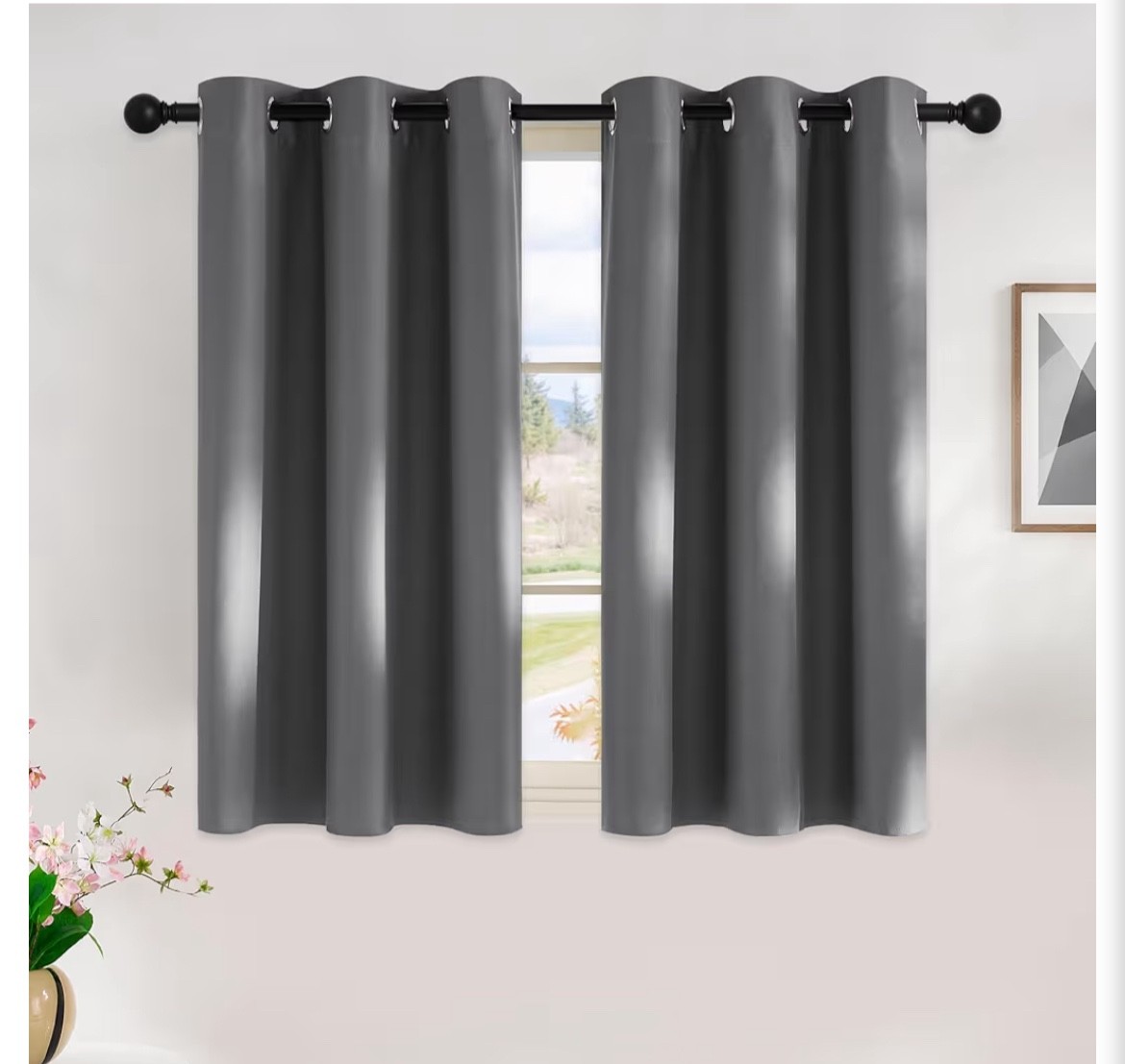 NICETOWN Grey Kitchen Blackout Short Curtain Panels for Bedroom, 45 Inch Long Th