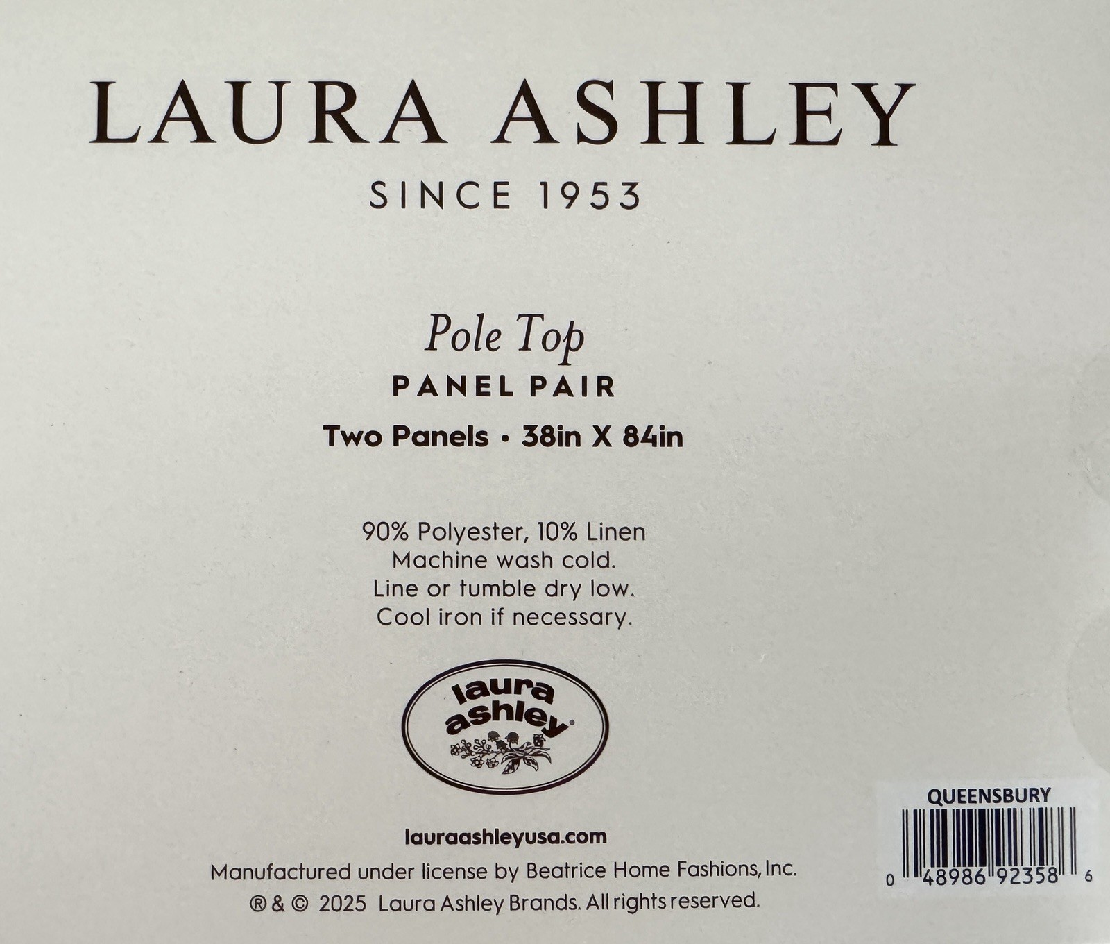 Laura Ashley Window Curtains 2 Panels 38 x 84″ Linen Khaki Gray Cream Pole Top
