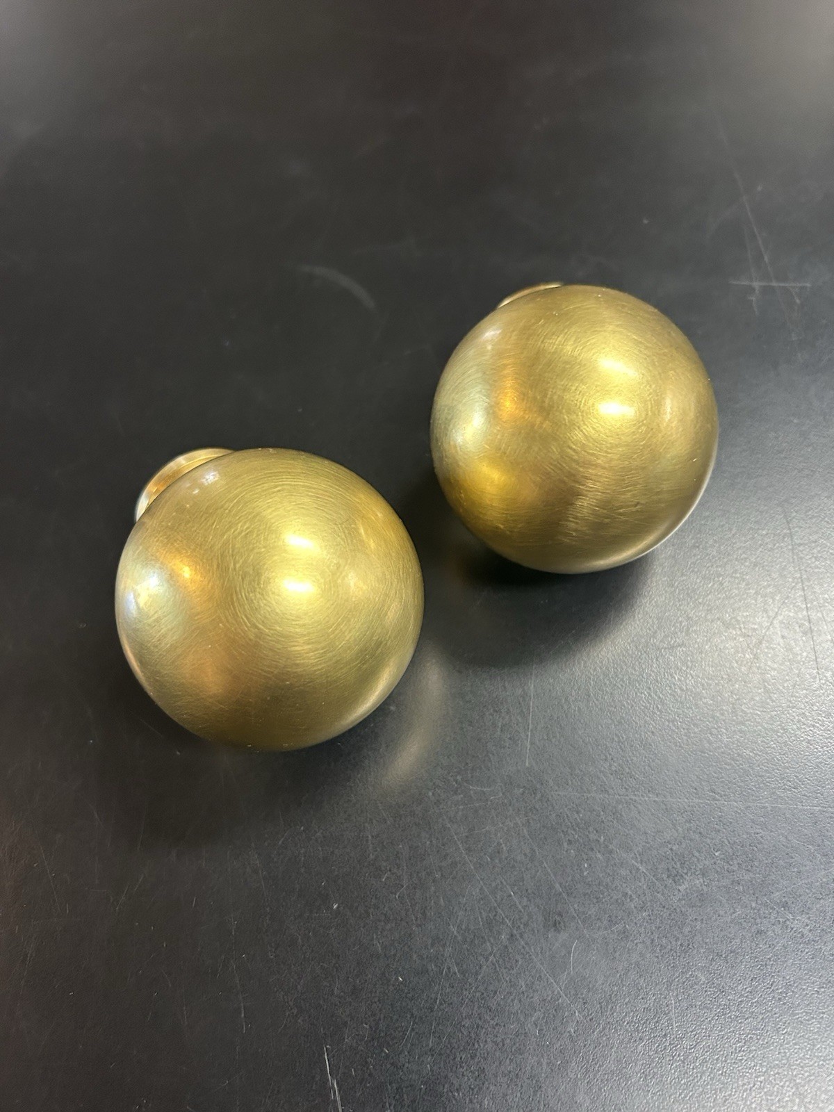 Pair of Restoration Hardware Large Bayonne Solid Brass Ball Finials Lacquered