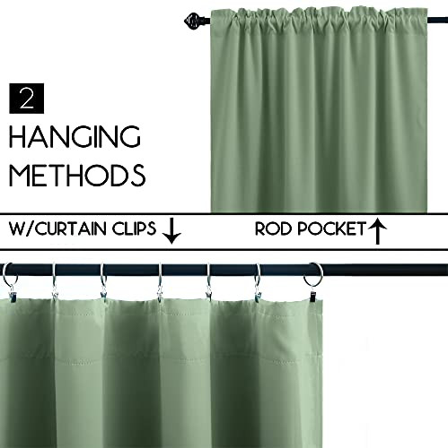 36 Inch Curtains Cafe Length for 34″W x 36″L (Pack of 2) Sage Green