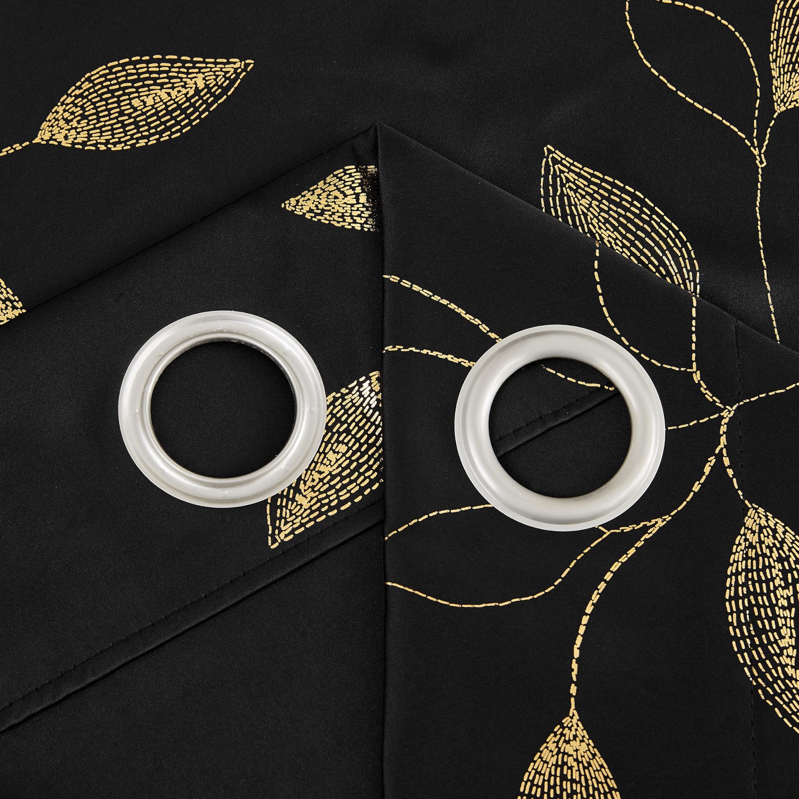Gold Black Full Blackout Curtains Print Golden Leaf Patterned Room Darkening …