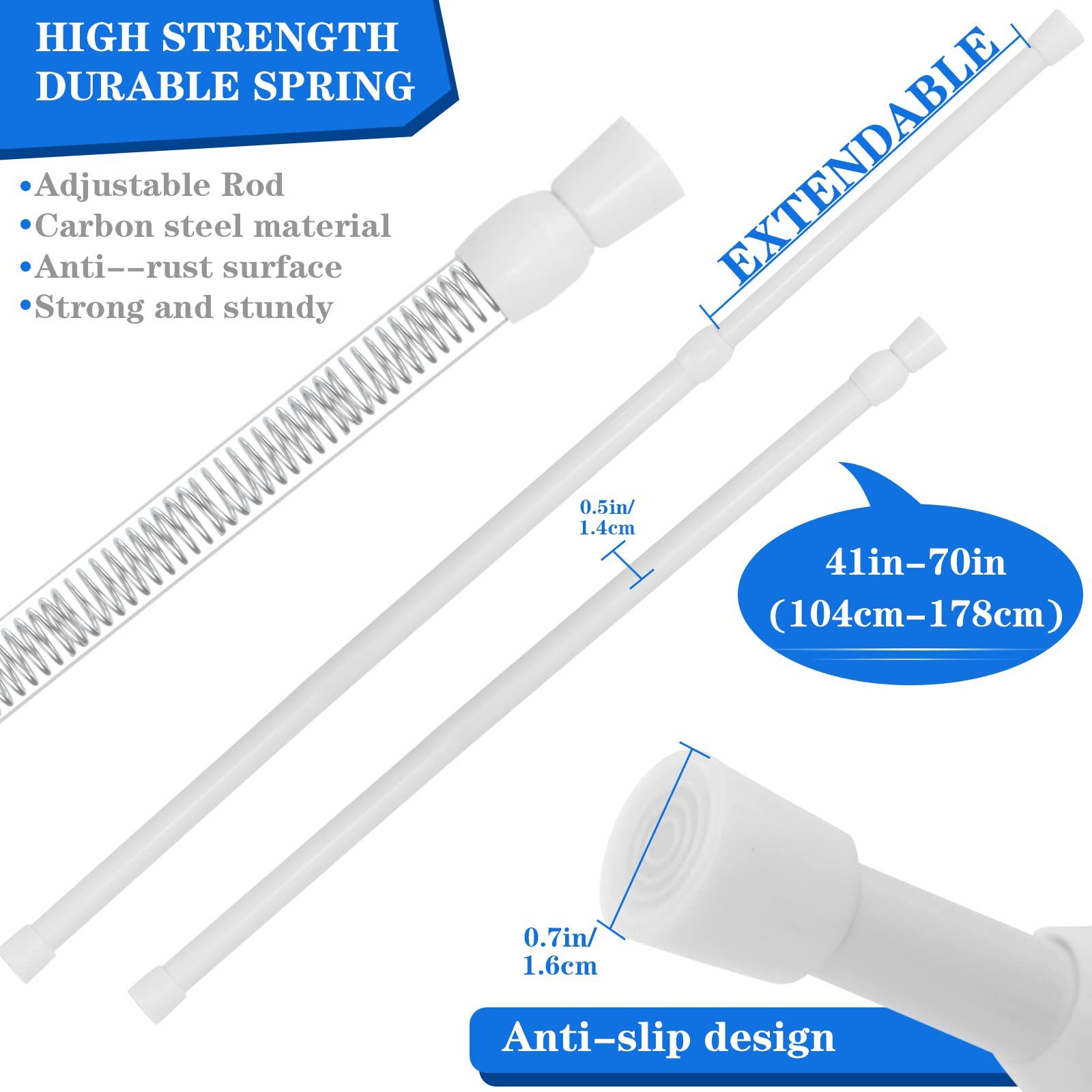 3 PCS Spring Tension Curtain Rod Adjustable Length 41-74 Inches, No Drilling,…