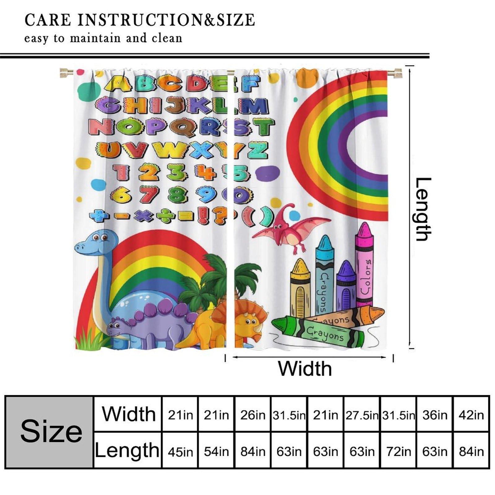 ABC Alphabet Curtains Colorful Cartoon Children Dinosaur Theme ABC Fun Learni…