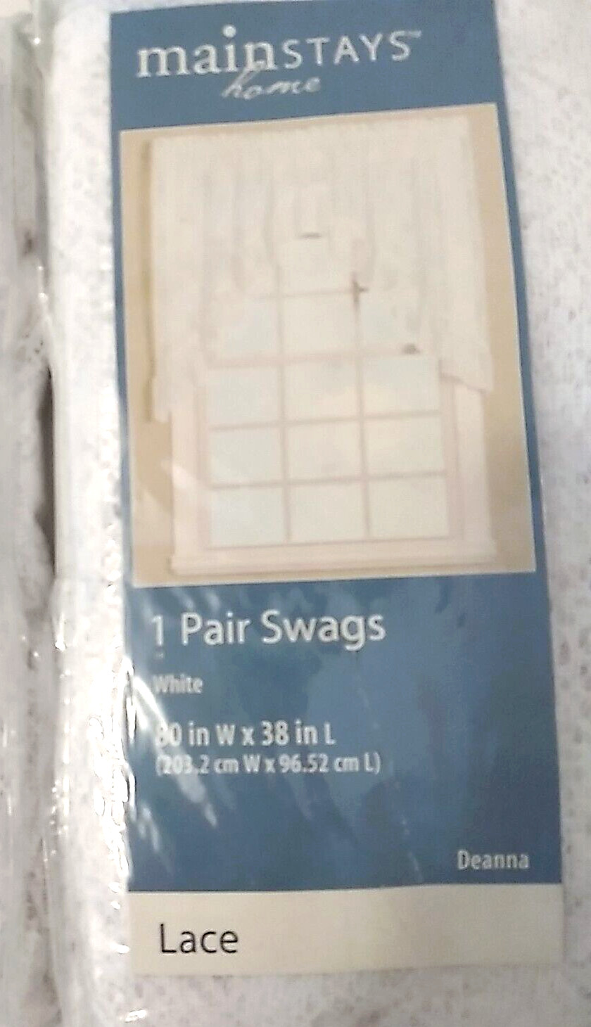 Lot 2 Mainstays Home White Lace Deanna Pair Swags 80” W X 38” L Vintage Curtains