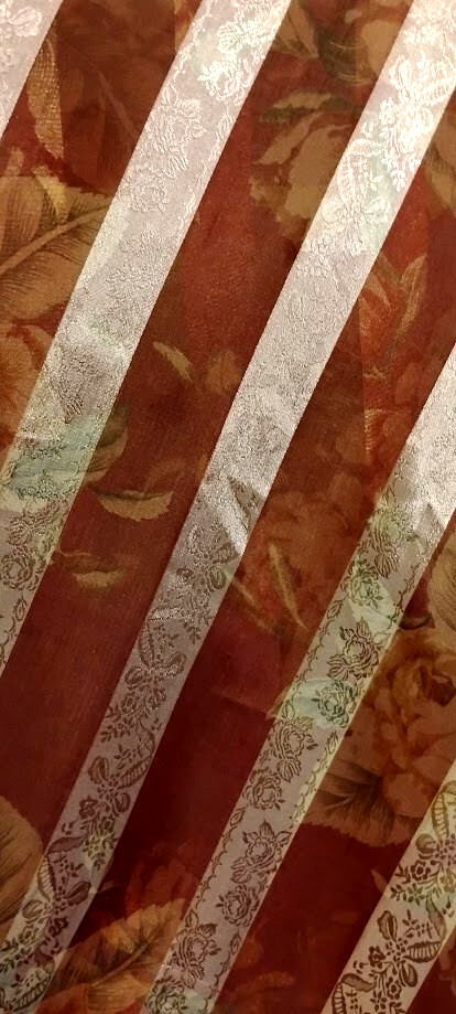 Sheer Curtains Pack of 2 Floral Striped Design 82″x58″ Red