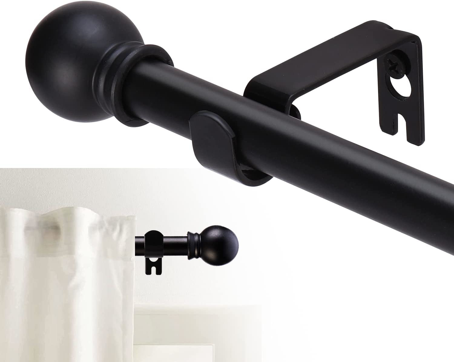 Curtain Rods for Windows 32-62 Inch, 5/8 Inch Decorative Matte Black Splicing He