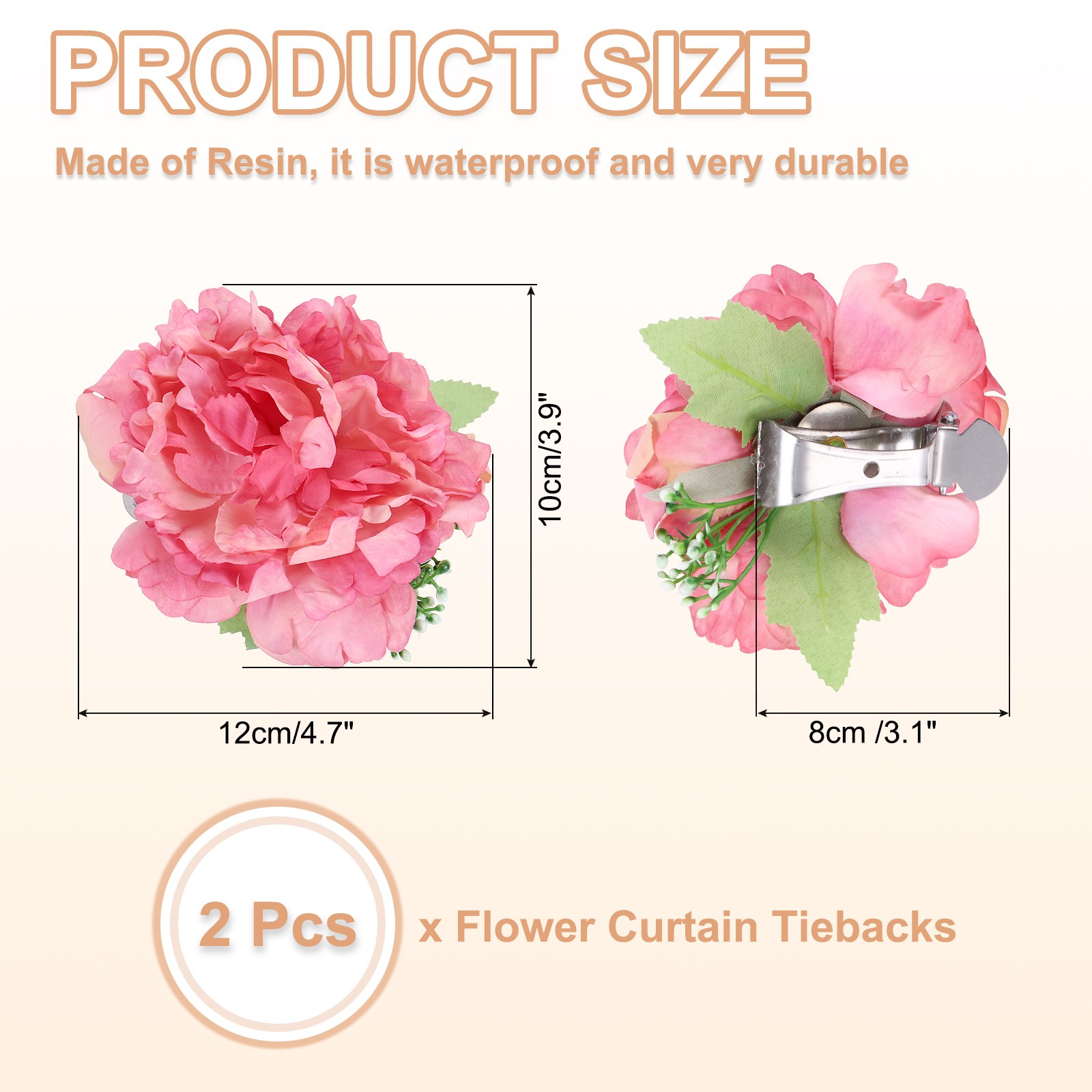 2 Pcs Flower Curtain Tiebacks Artificial Peony Drapery Holder Clip Pink Red