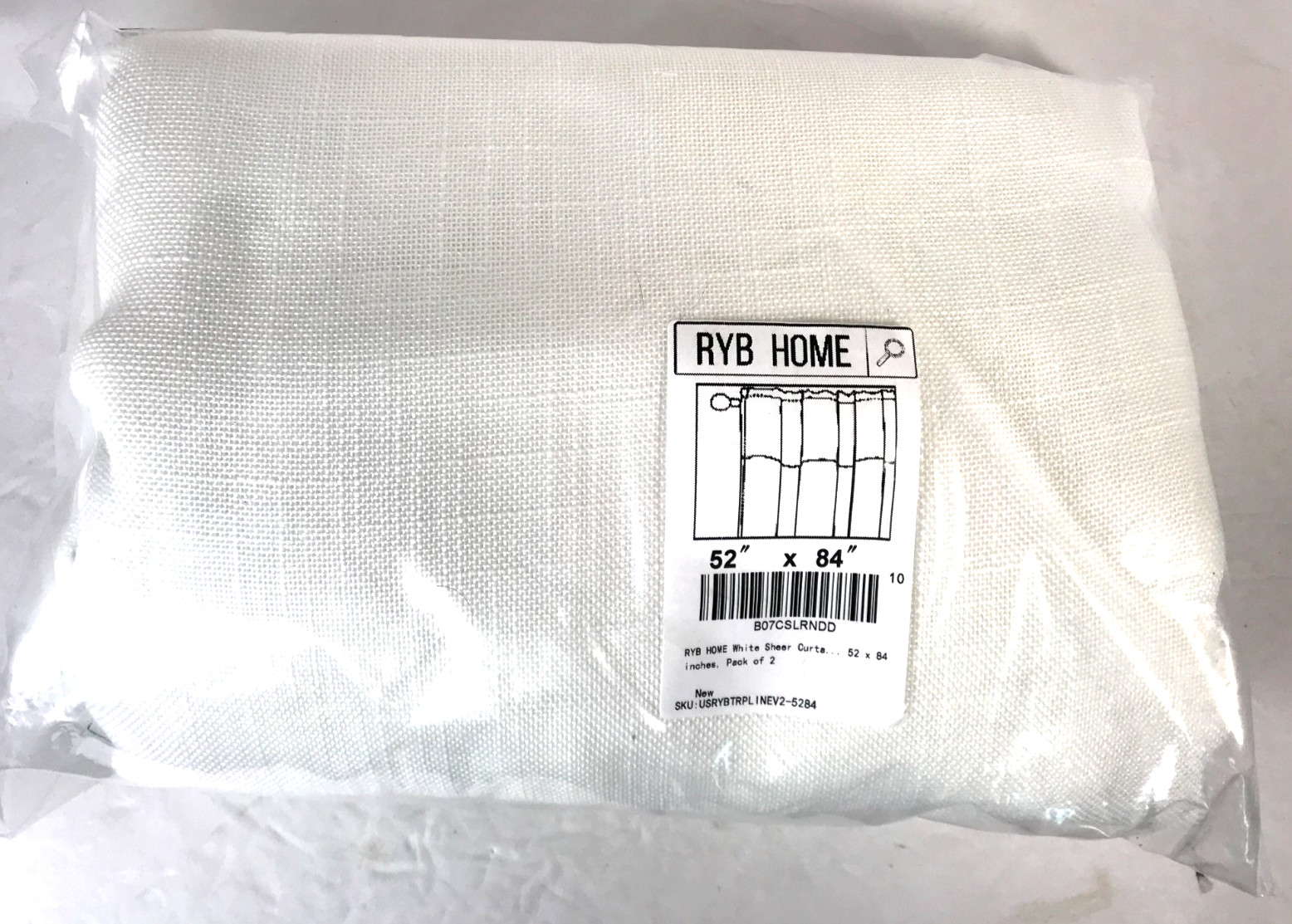 RYB Home Curtains 52 in x 84 in White Sheer Sunlight Filtering Pack Of 2 New