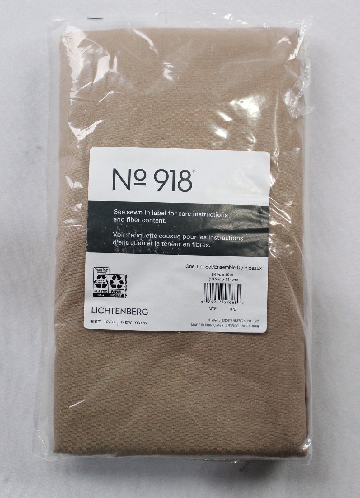 No. 918 Martine Microfiber Semi-Sheer One Tier Curtain Set CG2 Taupe 54″X45″ NWT