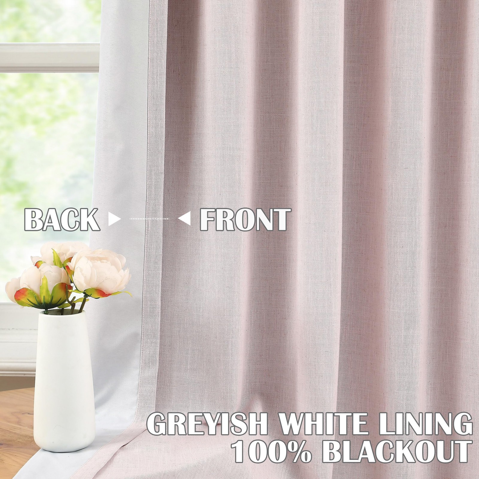 Kayne Studio Soft Pink Pinch Pleated Full Blackout Curtains Linen Blend Room