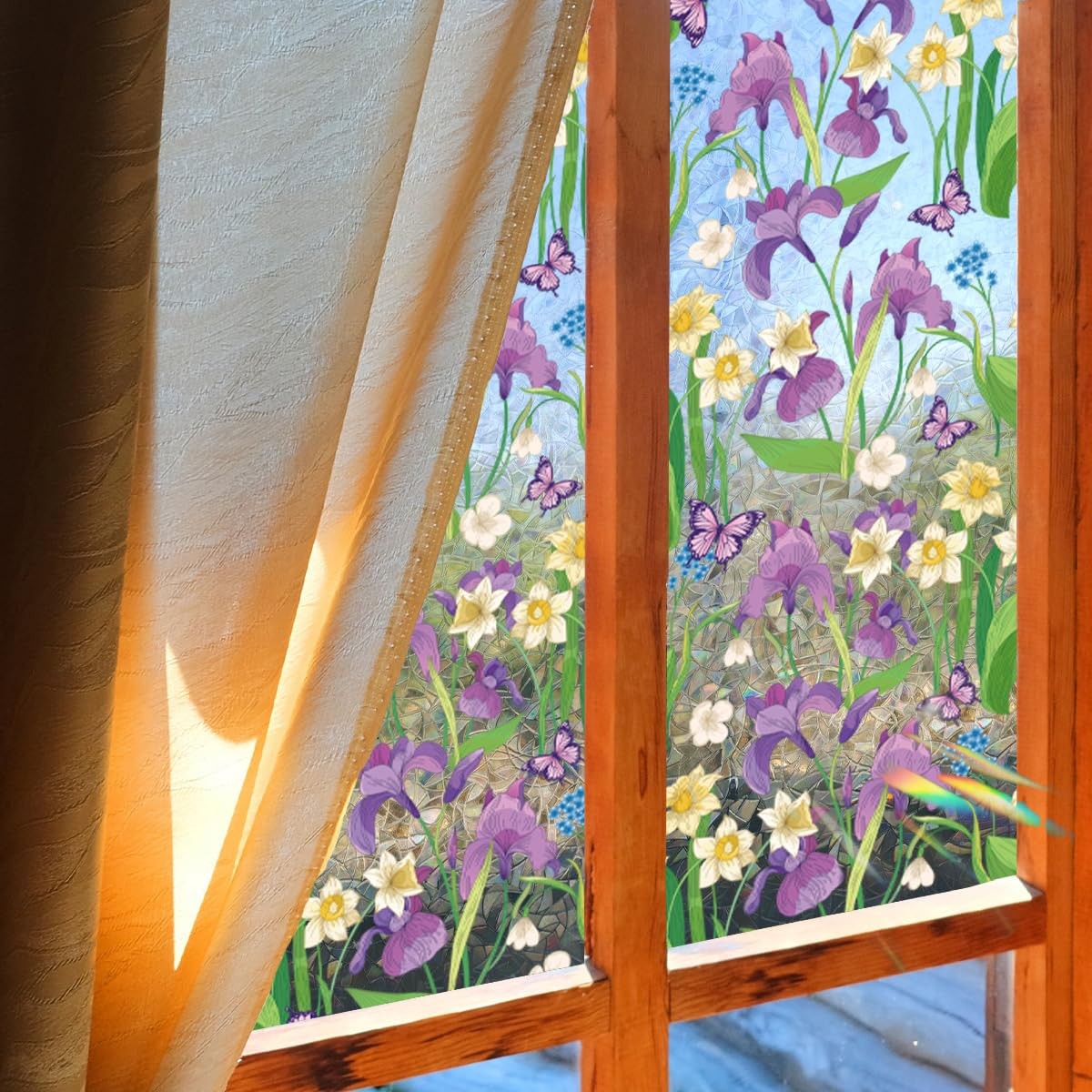Window Privacy Film Rainbow Purple Flowers Window Clings 3D Decorative Vinyl …