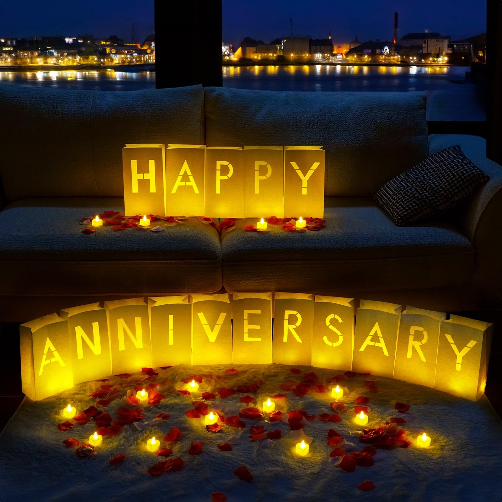 Happy Anniversary Light Up Letters Candles Petals for Romantic Decor