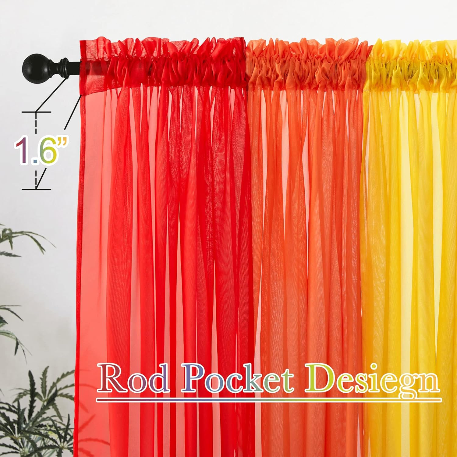 7 Pieces Rainbow Sheer Curtains – Colorful Backdrop Bright Drape Set for Playroo