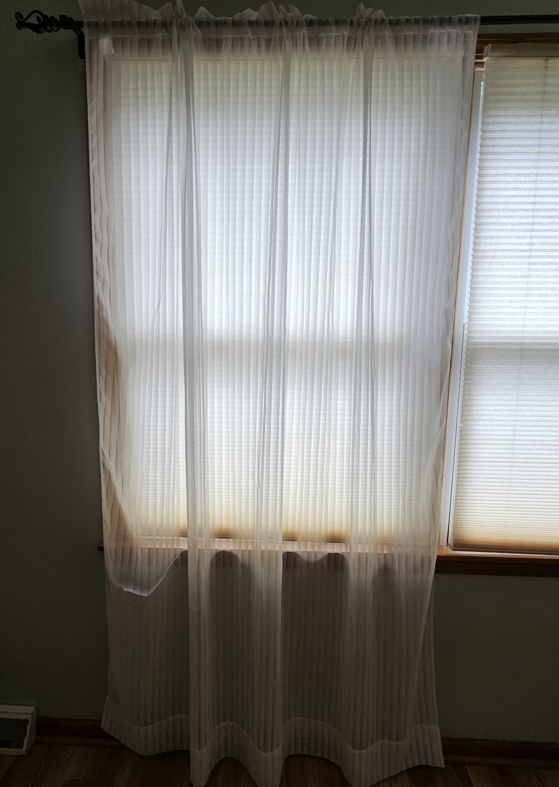 2 White Striped Sheer Window Curtain Panels Today’s Curtain 58″x86″