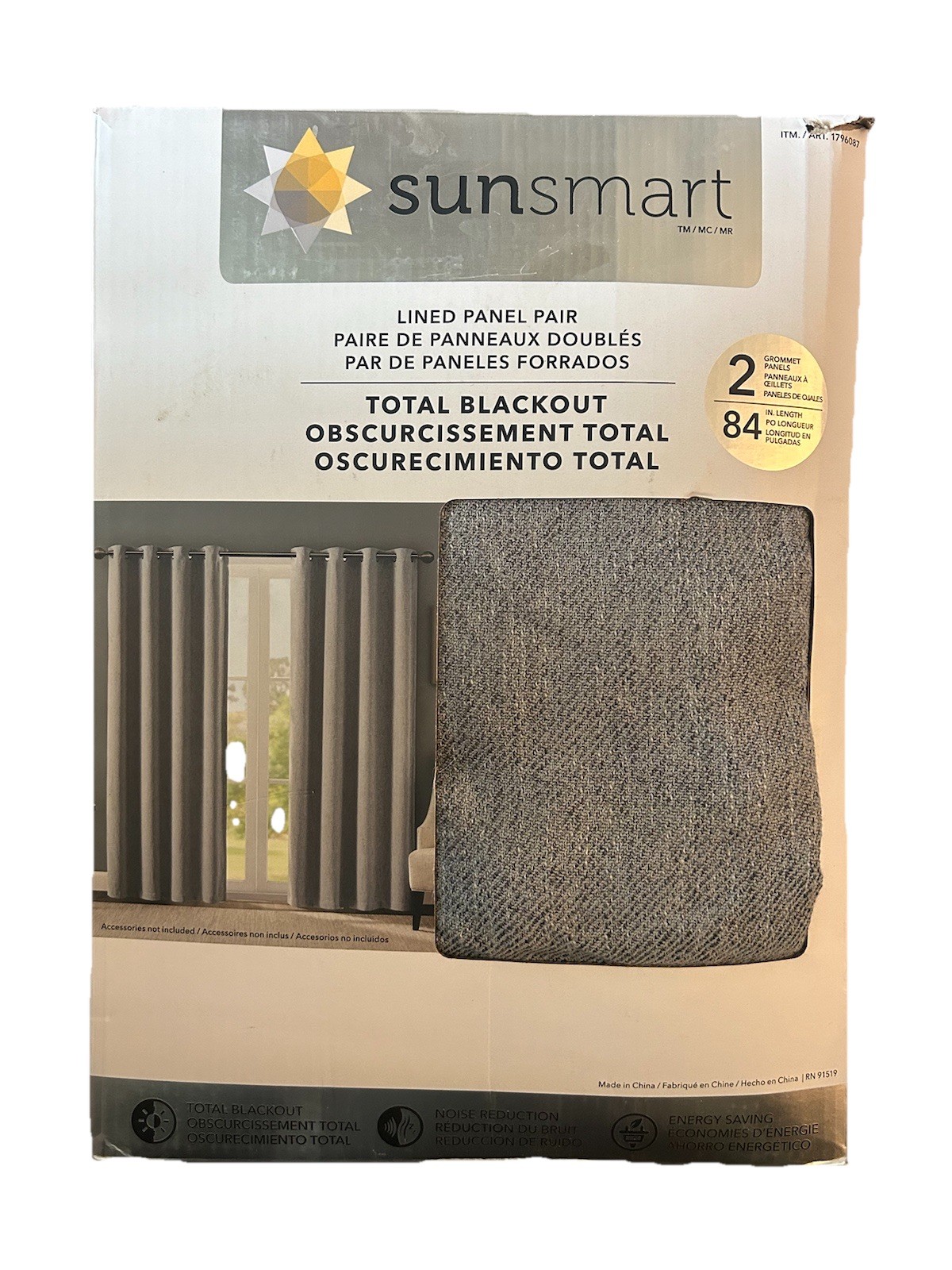 SunSmart Total Blackout Lined Panel Pair with Grommets, Silver Gray 52” x 84”