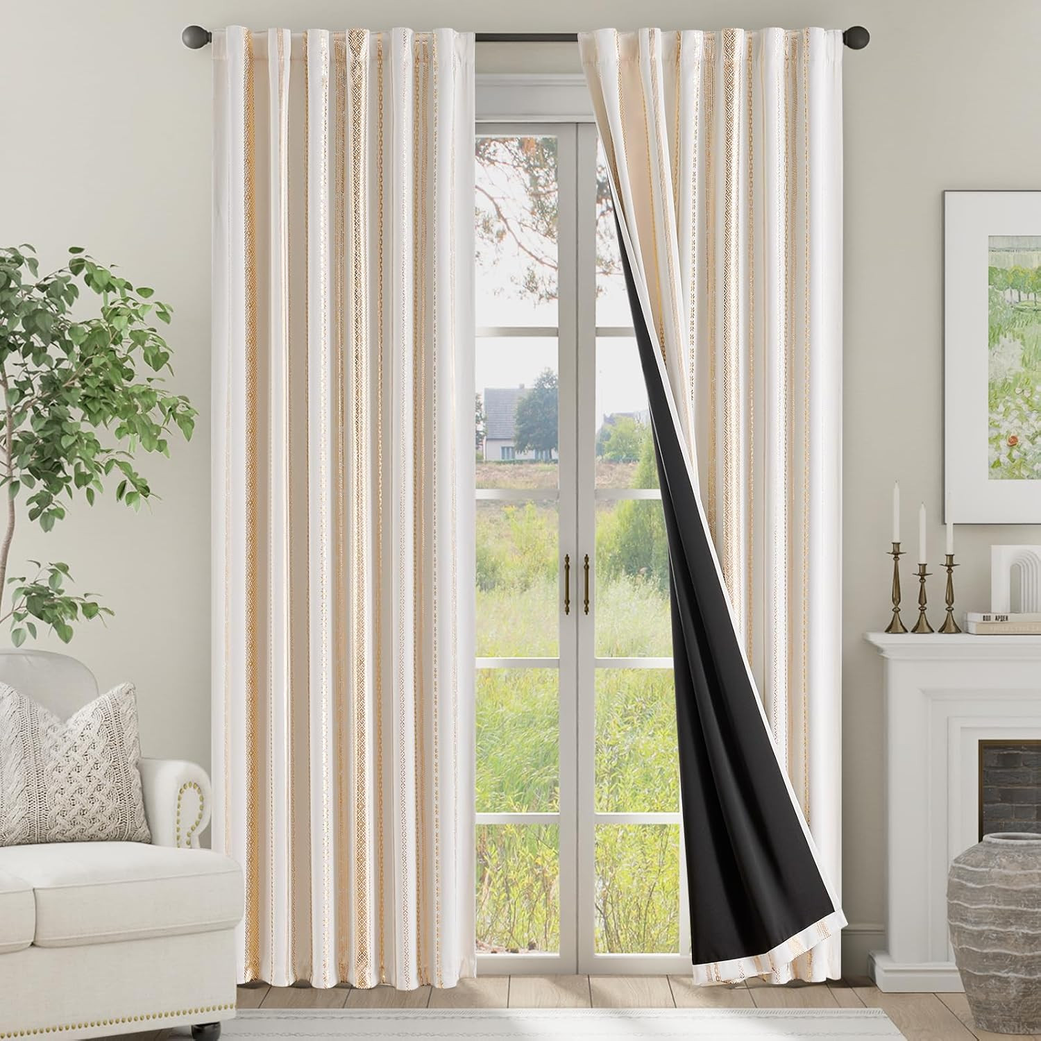 100% Blackout Curtains 96 Inches Long for Bedroom, Boho Curtains Geometric Foil