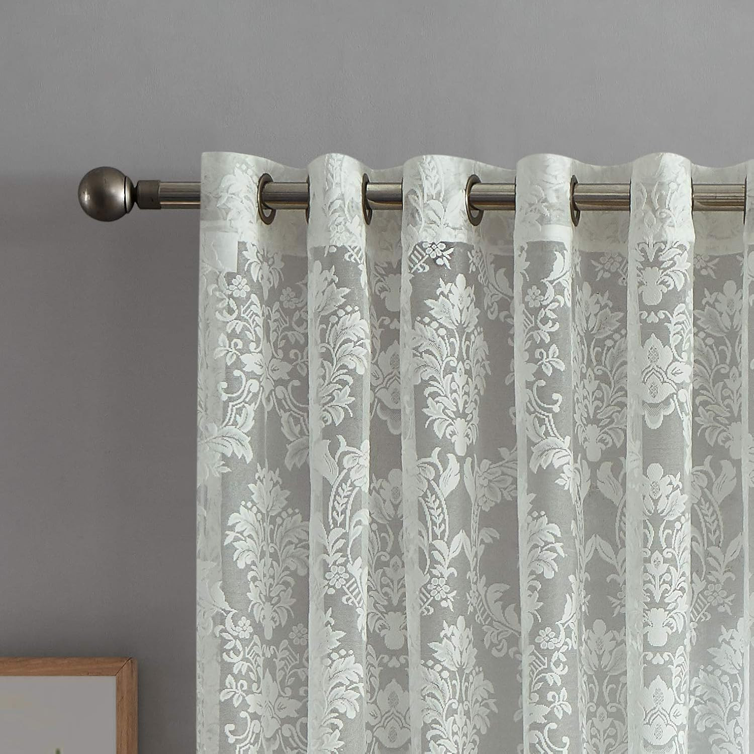 Elegant Ivory Lace Curtains with Tiebacks – Perfect for Large Spaces (108×100)
