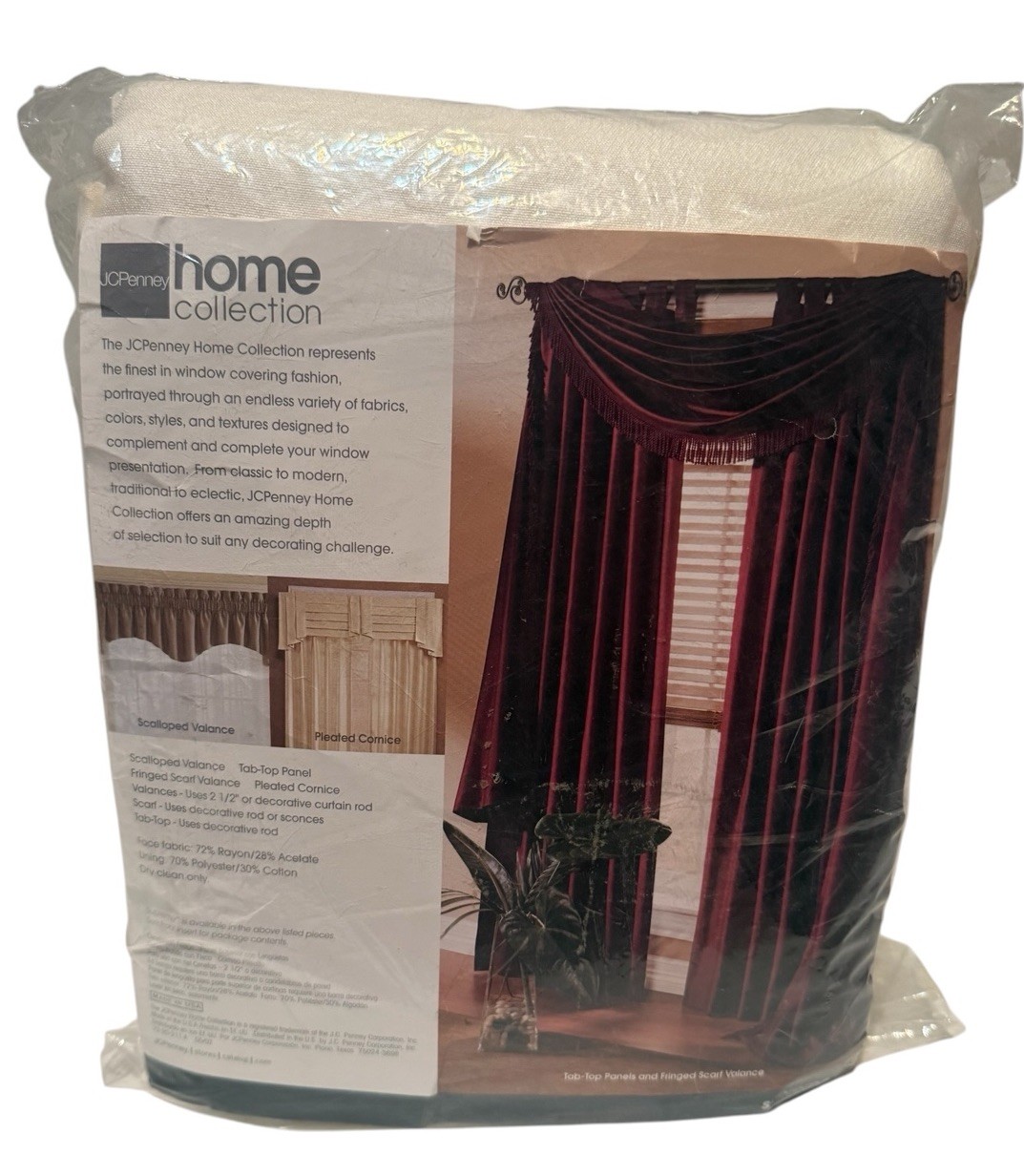 VTG JC Penny Tab-Top Panels and Fringed Scarf Valance Cream 80”W x 84” L New