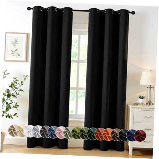 out Curtains for Bedroom Living Room 2 Panels, 40″W x 84″L (Pack of 2) Black