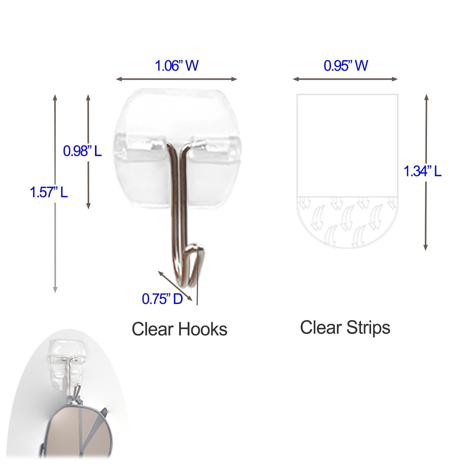 32 Hooks and 40 Strips, Clear Small Wall Hooks for Hanging, Wire Toggle Hooks…