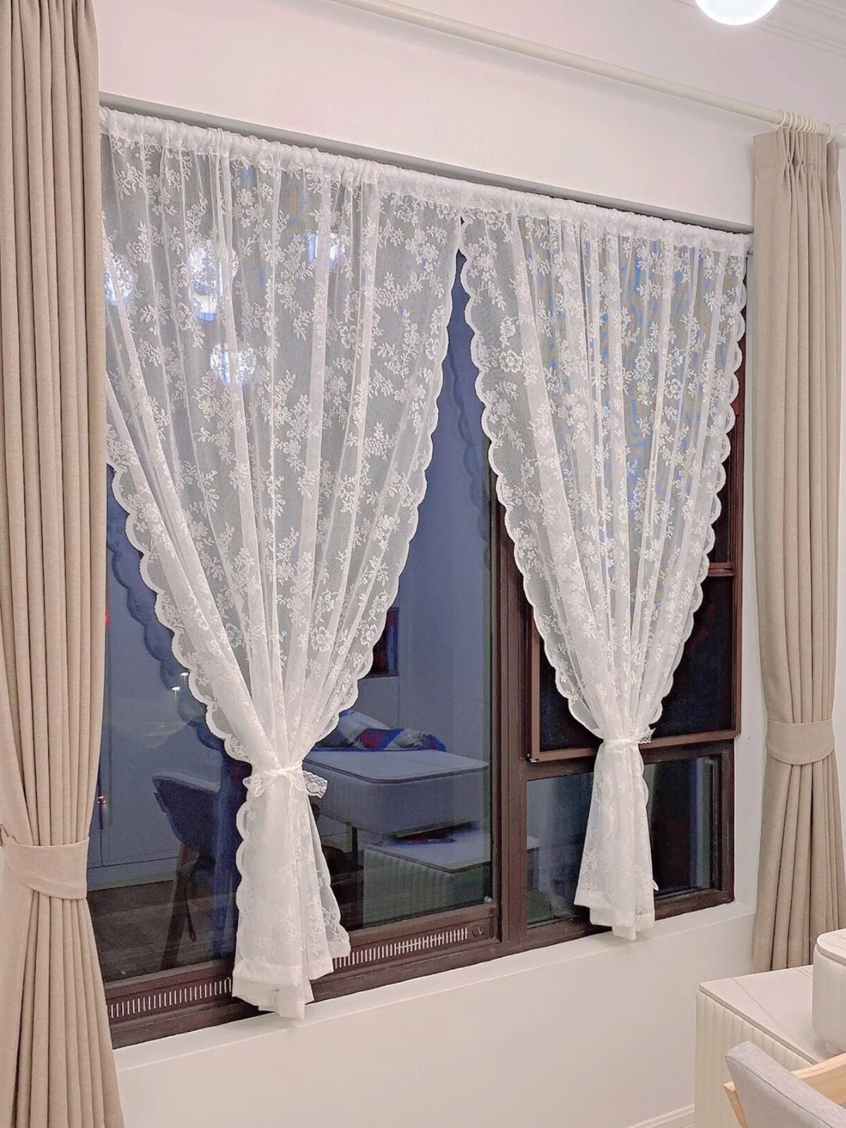White Floral Lace Sheer Curtains Rod Pocket Voile Window Drape Panel 1PC Wedding