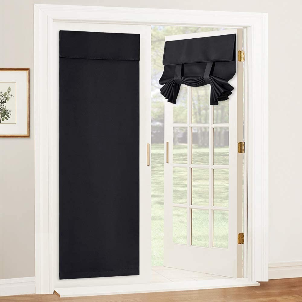 RYB HOME Blackout French Door Curtain – 26″W x 69″L (Pack of 1), Black