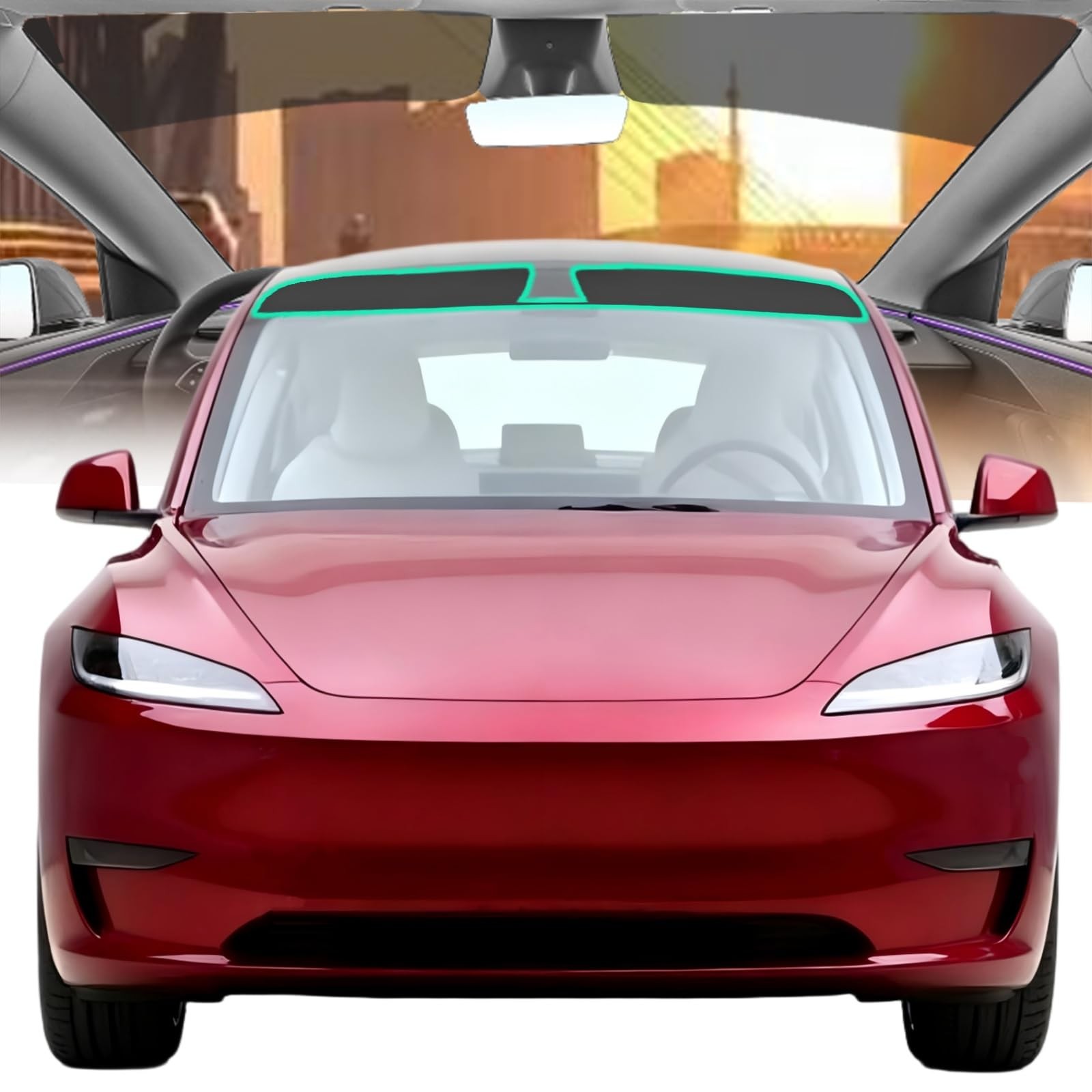 Windshield Sun Strip for Tesla Model 3 2024-2026, 2 Ply Front Windshield Stri…