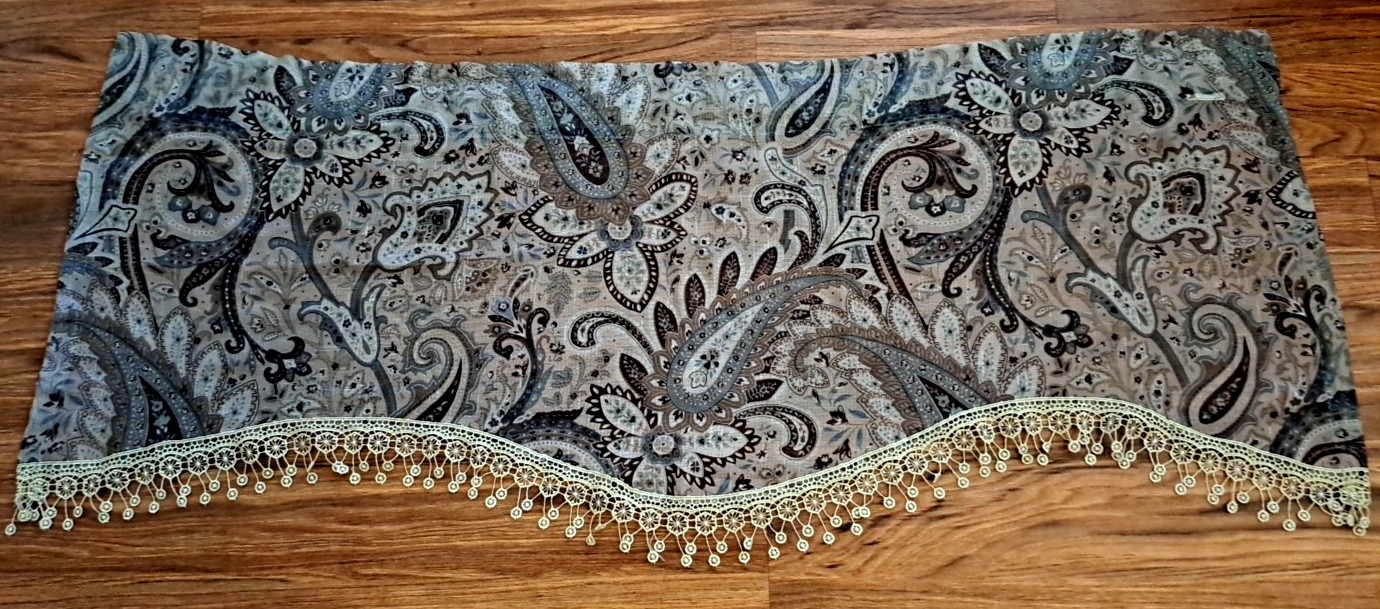 Paisley Curtain Valance Scalloped Tassels Brown Blue Elegant Boho 60×20