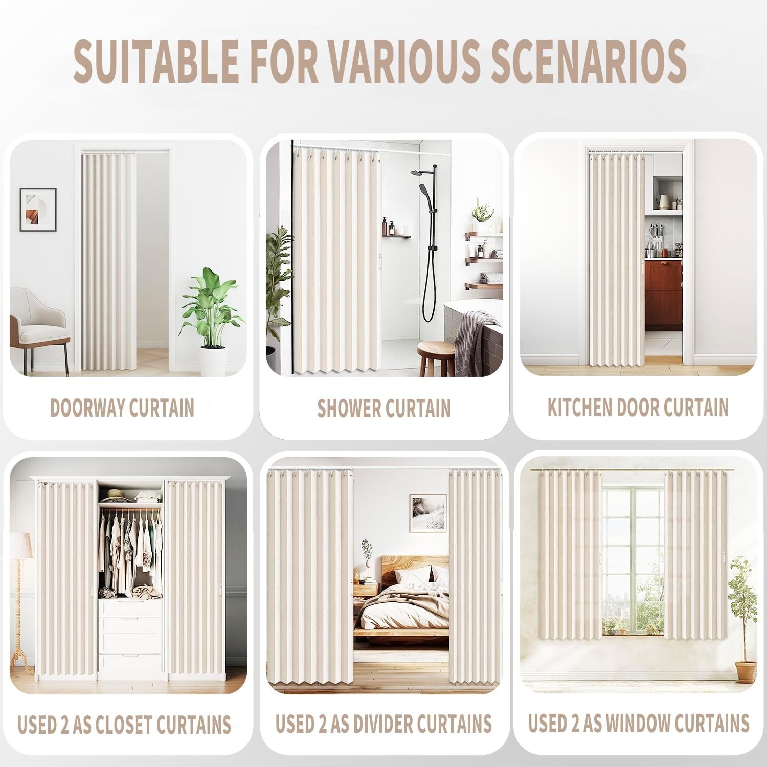 Vatge Closet Curtains, Accordion Style Door Curtains for Doorways, Pleated Foldi