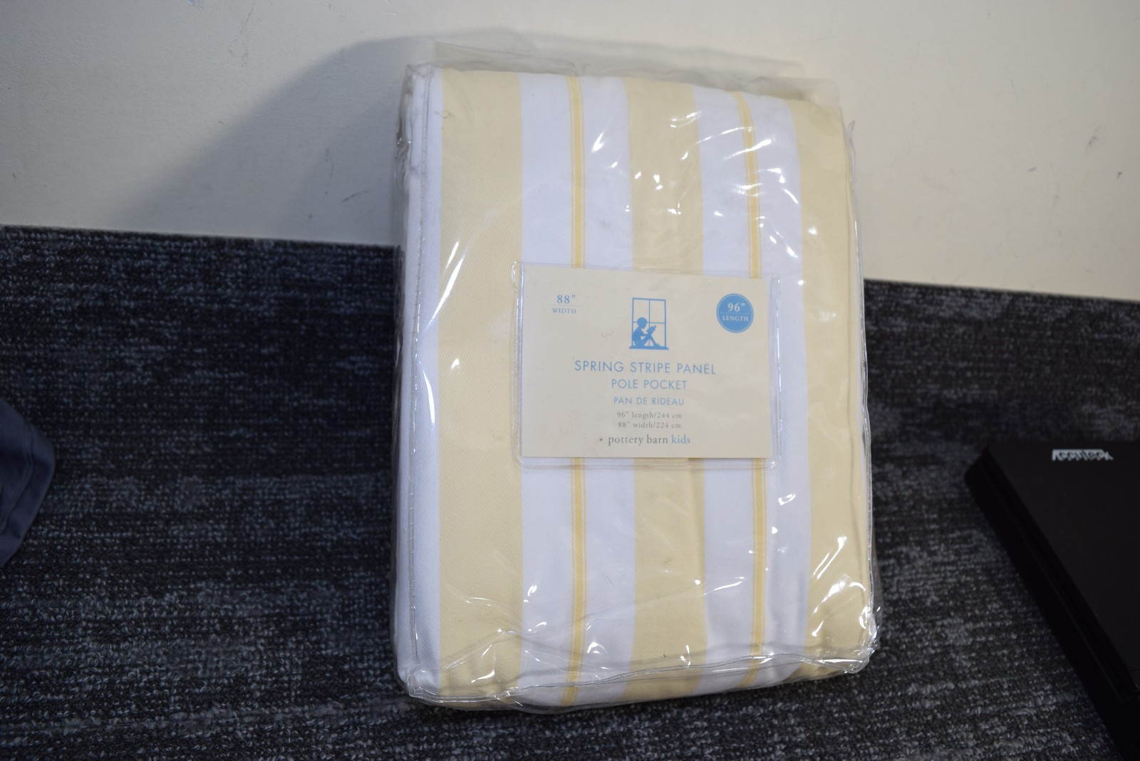 Y2K NEW Pottery Barn Kids Striped 88×96 Curtain Drape Panel Yellow White Pocket