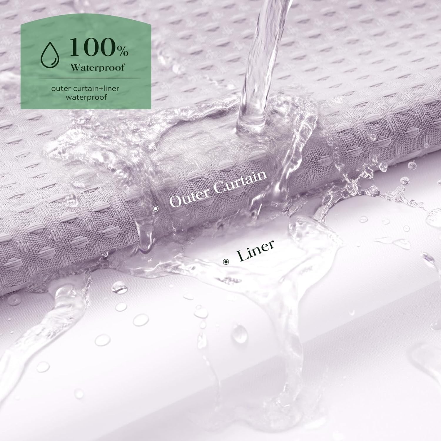 Lavender Hook Shower Curtain & Snap in Fabric Liner with Magnets, Waffle Weave