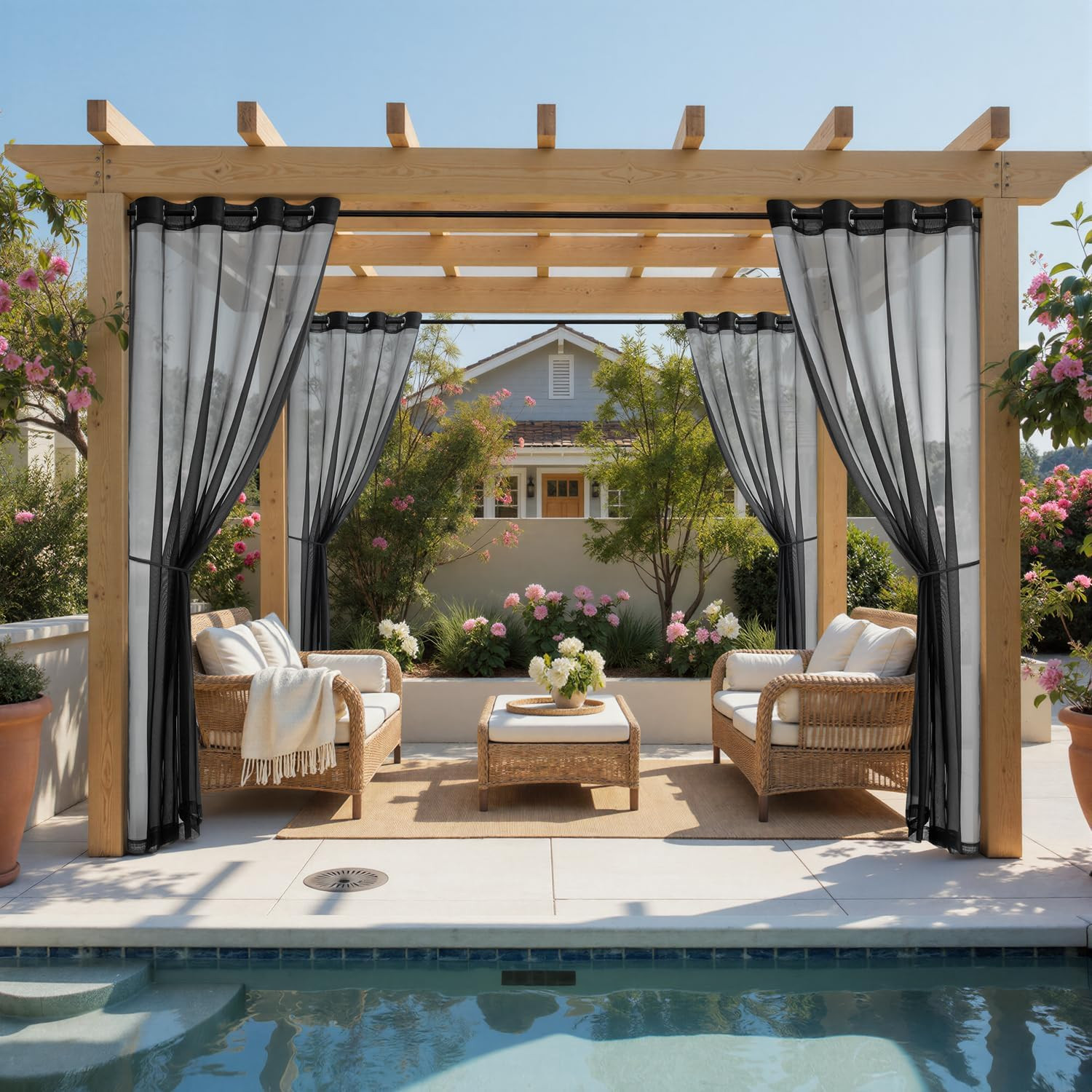 MIULEE Outdoor Curtain for Patio Waterproof, 4 Panels 54 x 84 Inch – Grommet Out