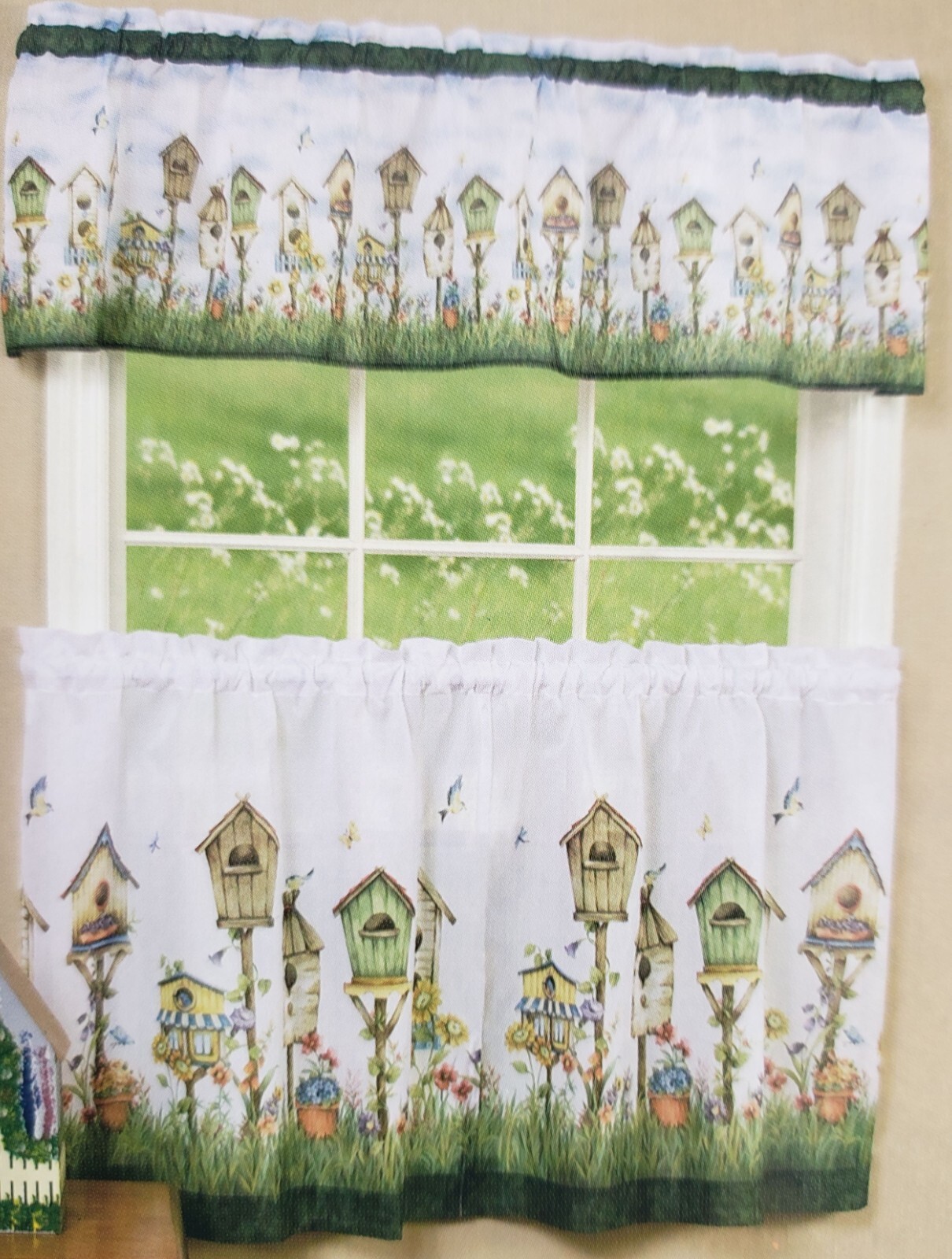 3pc Printed Curtains Set: 2Tiers &Swag (60″x36″) BIRDS,HOME SWEET HOME, Achim