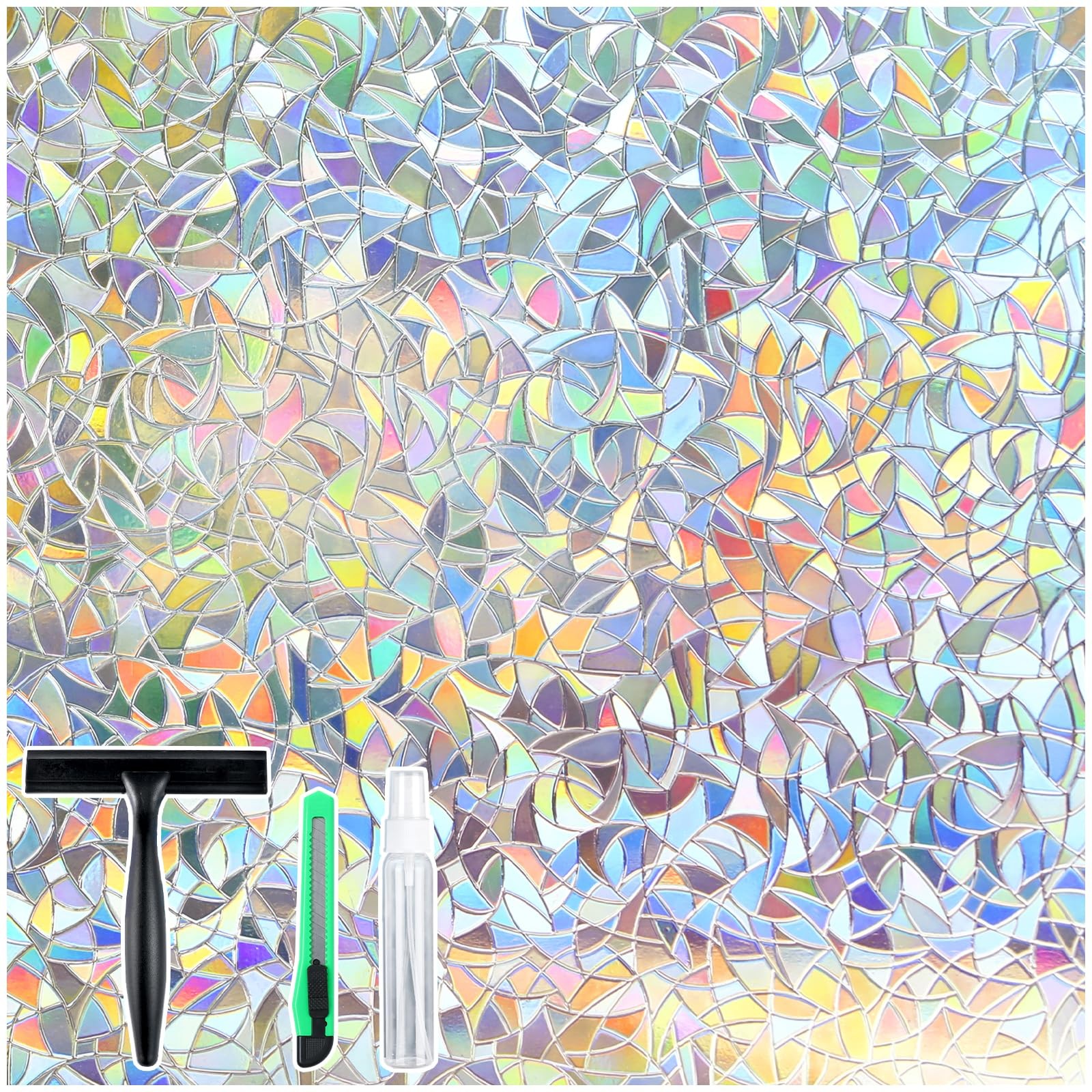 rabbitgoo Window Privacy Film Stained Glass Rainbow 3D Prism Decorative