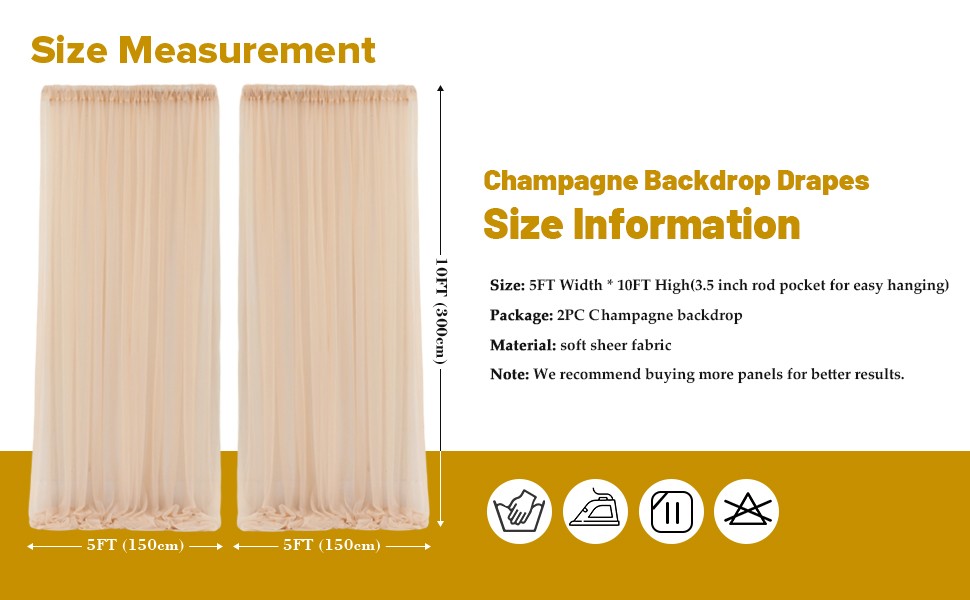 30x10ft Champagne Tulle Backdrop Curtain with Lights String for Parites, Sheer