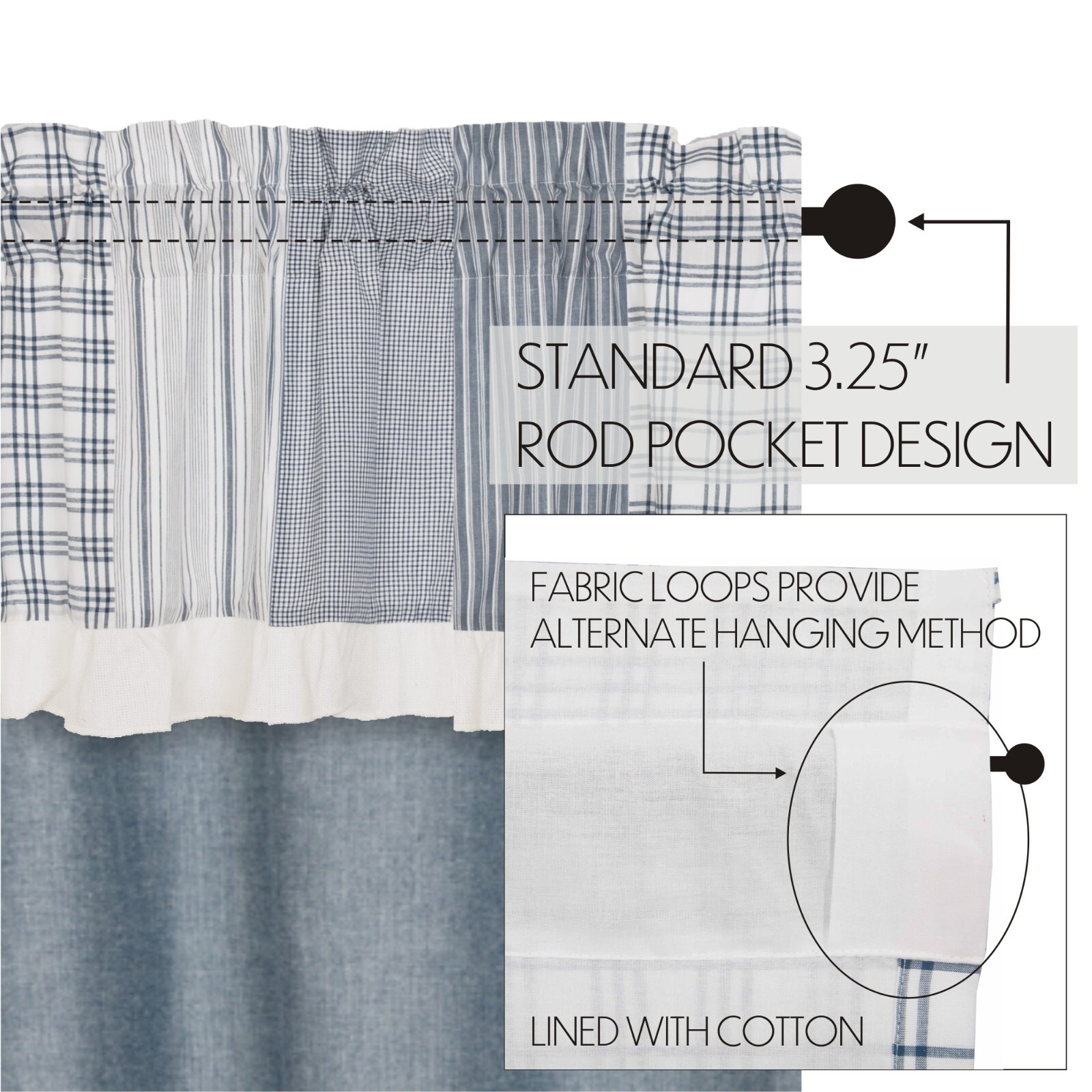 Sawyer Mill Blue Chambray Solid Short Panel W/ Attached Patchwork Valance