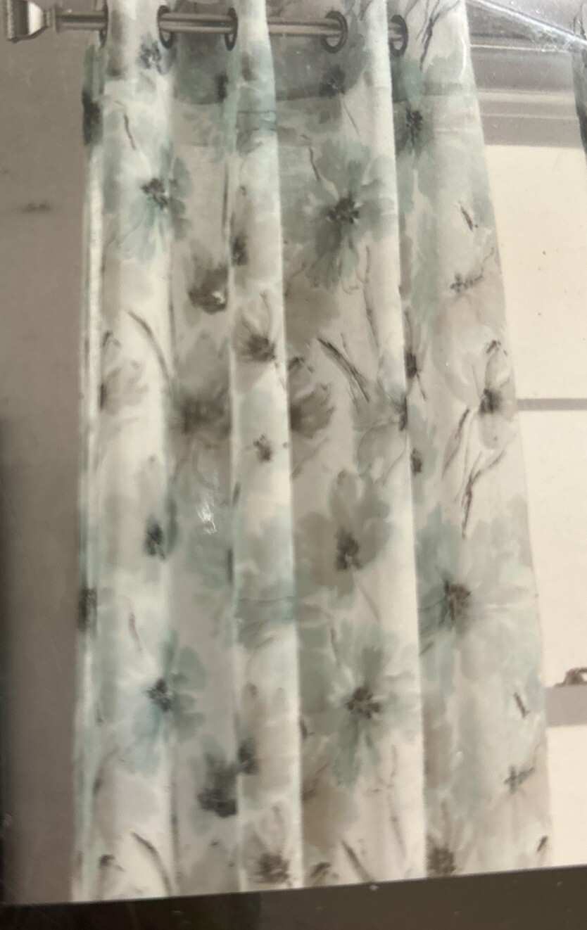 One DKNY Modern Bloom Floral Grommet Panel 50”x64” Blue Gray 63”