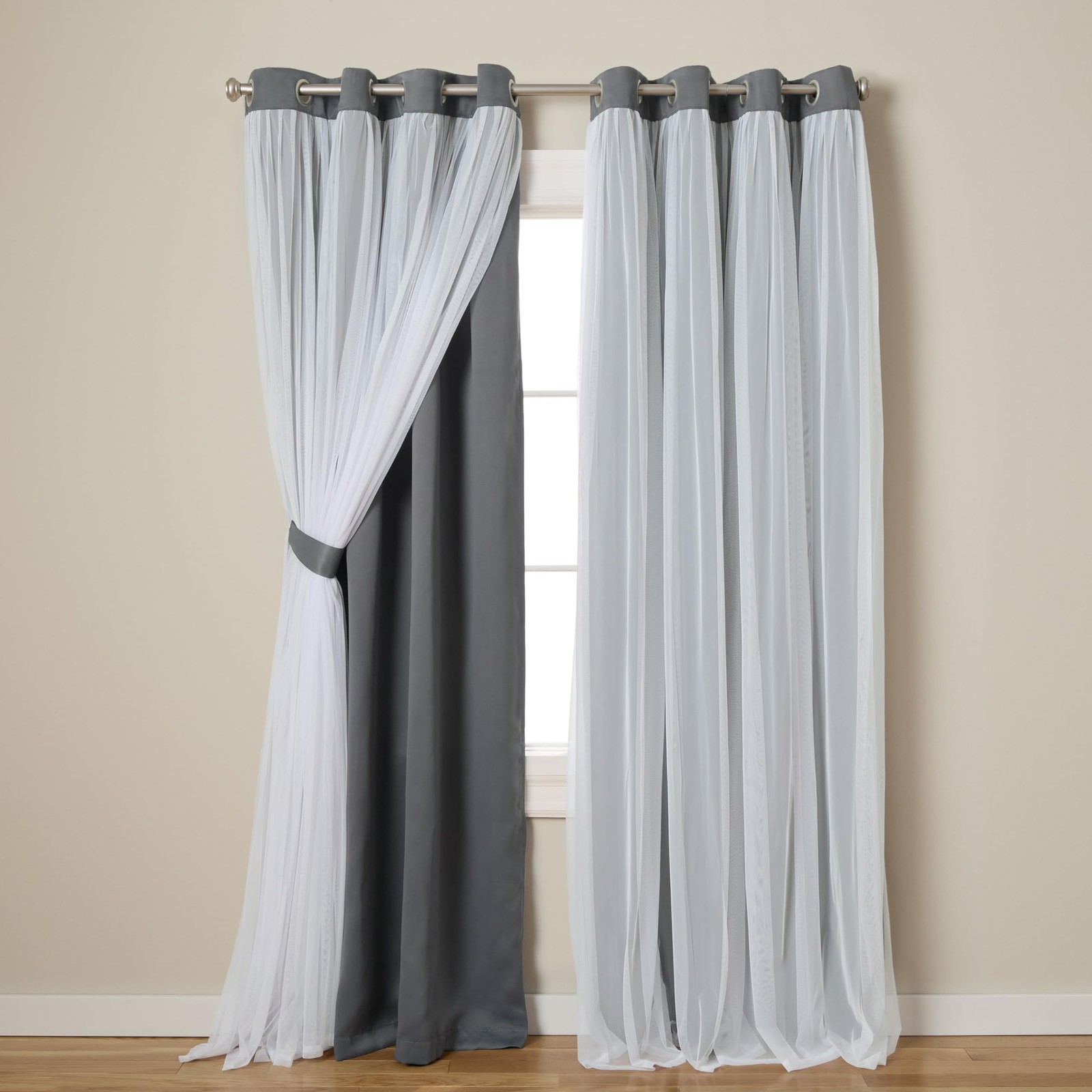 Talia Double Layer Indoor Curtains, Sheer and Room Darkening Blackout, Gromme…