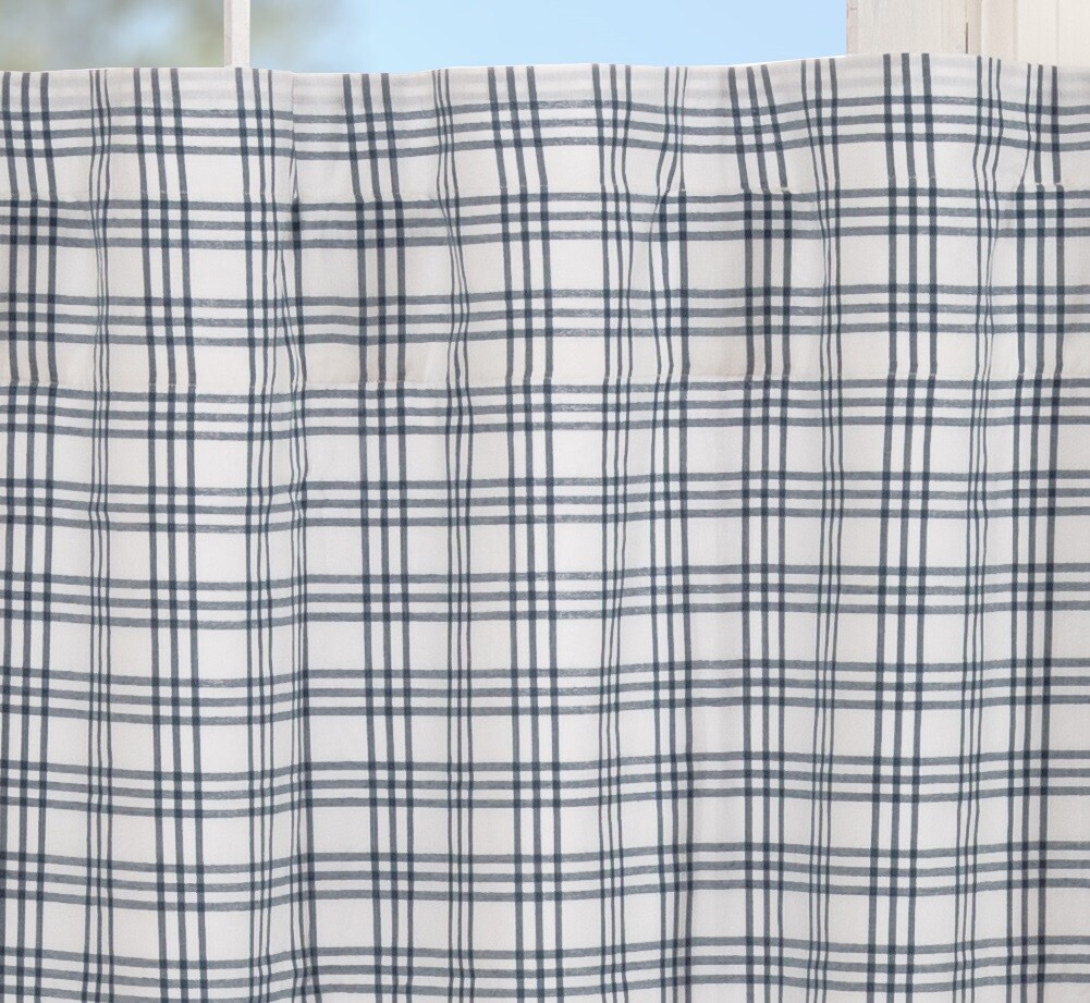 Blue & White Window Tiers Open Plaid Sawyer Mill Farmhouse Cafe Curtain Set VHC
