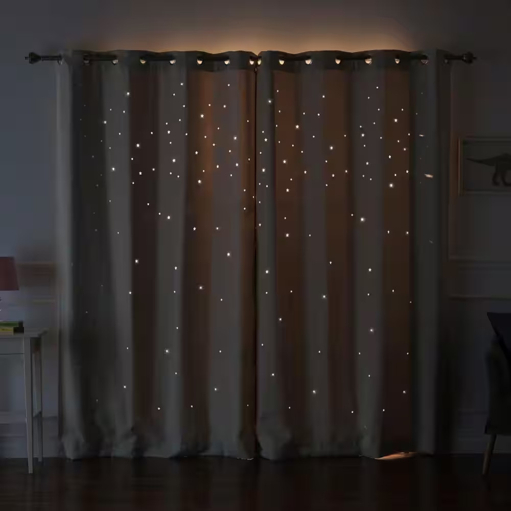 Ivory Geometric Grommet Blackout Curtain – 63 In. W X 84 In. L (Set of 2)
