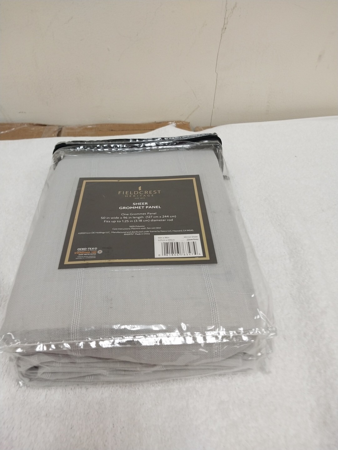 Fieldcrest Heritage Mirror Sheer Grommet Panel Curtain 50in x 96in Silver Gray