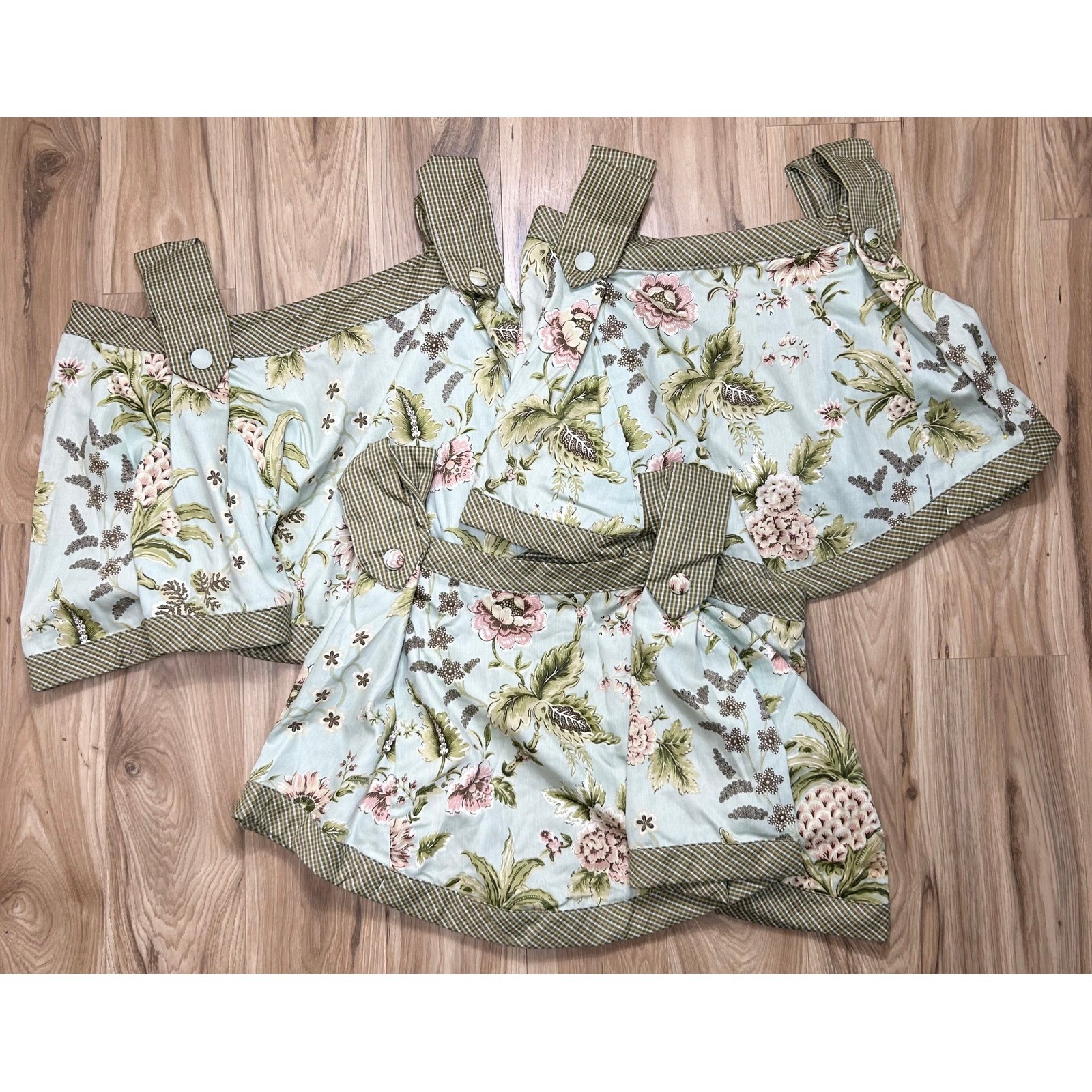 VTG Waverly Williamsburg Valance Set (3) Blue Green Floral Pineapple Gingham