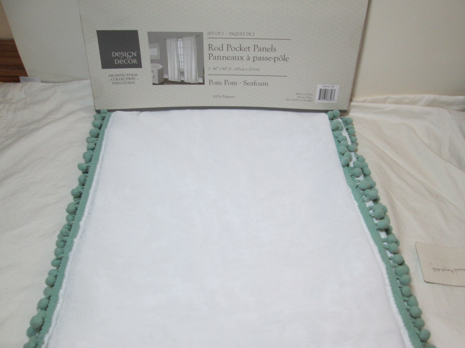 Design Decor Architectural Collection Sheer Panels 2 – 40″x84″ POM POM ~ Seafoam